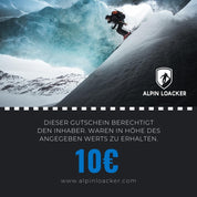 Alpin Loacker 10 € Gutschein mit Bergsteiger-Motiv, ideal für Outdoor-Fans. Einlösbar für vielseitige Produkte im Alpin Loacker Shop, flexibel und gebührenfrei.