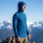Blauer Merino Hoodie Herren 230 g/m² mit aufgesetzter Kapuze am Gipfel