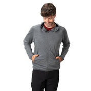 Mann trägt 100% Merinowolle Jacke Herren 160 g/m² - ultrafein, ideal für Outdoor-Abenteuer, mit sportlichem Schnitt und funktionaler Kapuze, passend für alltägliche Aktivitäten.