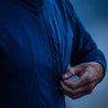 Alpin Loacker merino softshell jakke with zip and bag in blue