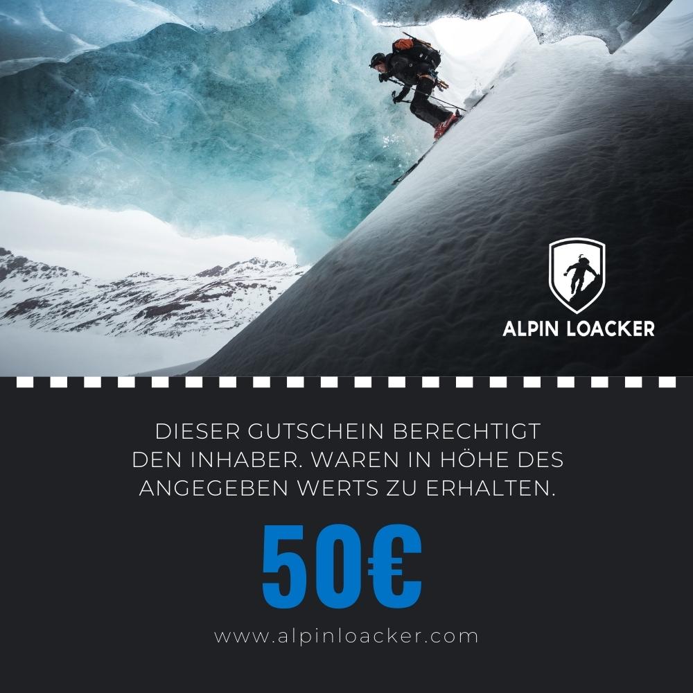Person auf Snowboard in verschneiter Berglandschaft, symbolisiert Abenteuerlust. Ideal für Alpin Loacker Geschenkgutschein, der flexible Outdoor-Erlebnisse ermöglicht.