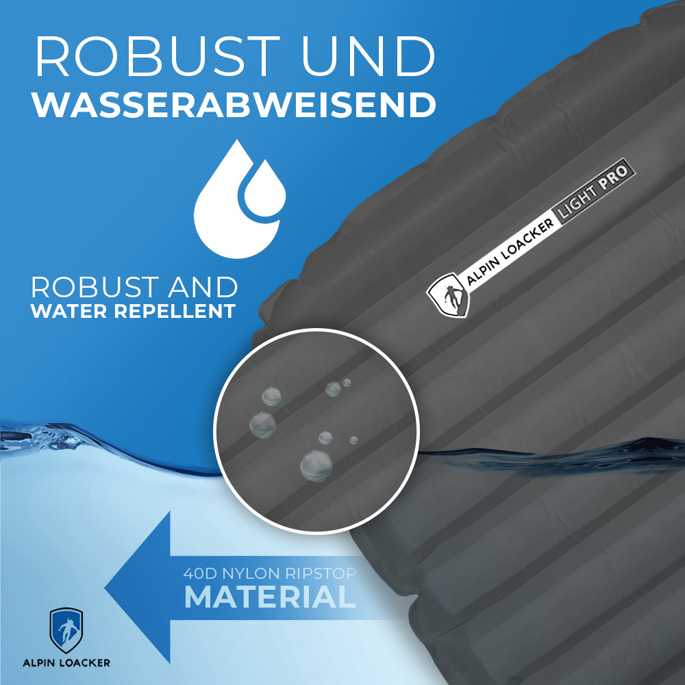 Leichte Isomatte isoliert mit Kunstdaune, ideal für Outdoor-Aktivitäten. Bequeme 8 cm Dicke, ultraleicht, robust, wasserabweisend. Perfekt für Camping und Trekking.