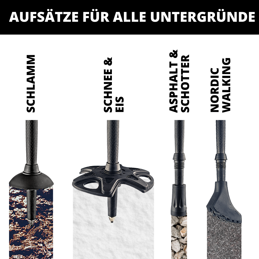 Aufsätze für Wanderstöcke, ideal für Schnee, Schlamm, Asphalt, Wandern, Nordic Walking. Robuste Ersatzteile, kompatibel mit Alpin Loacker Stöcken, für vielseitige Anpassung.