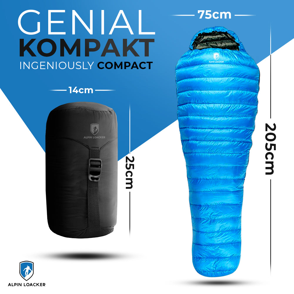 Leichter Sommer Daunenschlafsack: Ultraleichter, kompakter Schlafsack aus wasserabweisendem Ripstop-Nylon, ideal für Trekking und Camping-Abenteuer. Perfekt für Outdoor-Enthusiasten.