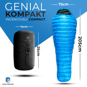 Leichter Sommer Daunenschlafsack: Ultraleichter, kompakter Schlafsack aus wasserabweisendem Ripstop-Nylon, ideal für Trekking und Camping-Abenteuer. Perfekt für Outdoor-Enthusiasten.