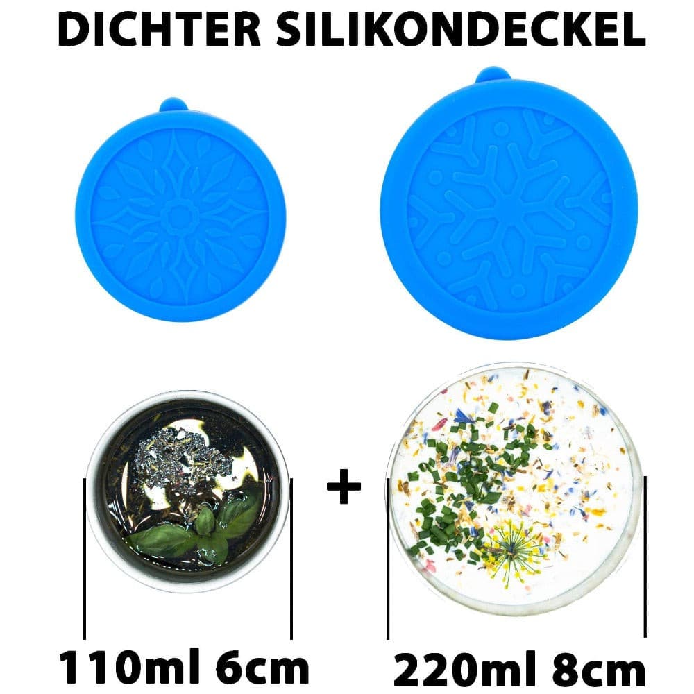 Edelstahl Behälter mit Silikondeckel, ideal für Saucen und Dips, auslaufsicher und leicht, perfekt für Outdoor-Abenteuer. Set mit zwei Größen.