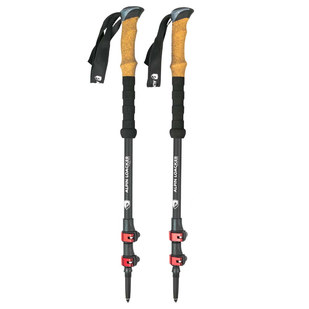 Ersatzteile Alpin Loacker Teleskopstöcke, Nahaufnahme von Griff und Spitze eines Wanderstocks, ideal zur Reparatur oder Verbesserung Ihrer Outdoor-Ausrüstung.